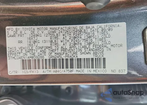 2010 Toyota Tacoma Double Cab z USA, uszkodzony, nr VIN 3TMLU4EN1AM039286